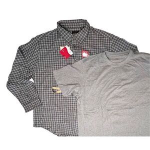 Covington Flannel Black Check Button Up Shirt & Grey T-Shirt Set Sz XXL Casual F